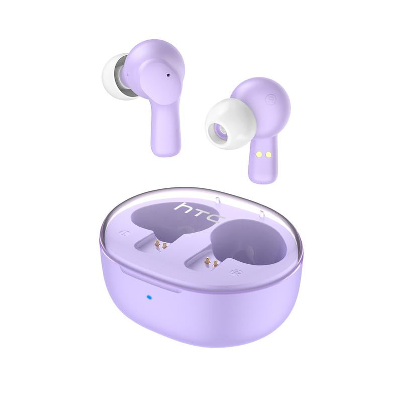 HTC True Wireless Earbuds 1 Bluetooth 5.3 Earphones, In-Ear Headphone ENC Noise Cancellation with Transparent Charging Case, 32-Hour Playtime/Built-In Mic/Touch Control -Crystal Purple