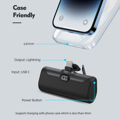 FOXVOX Portable Charger with Build-In Plug, Metal Stand & Flashlight, 5000 Mah for Ios and Andriod Cell Phones, LED Display, Portable Power Bank, Small Battery Packs, Power Bank, Cellphone Accessories Smartphone