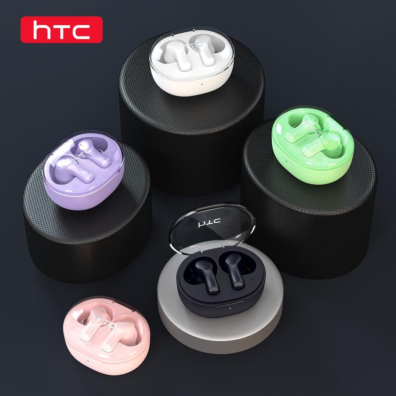 HTC True Wireless Earbuds 1 Bluetooth 5.3 Earphones, In-Ear Headphone ENC Noise Cancellation with Transparent Charging Case, 32-Hour Playtime/Built-In Mic/Touch Control -Crystal Purple