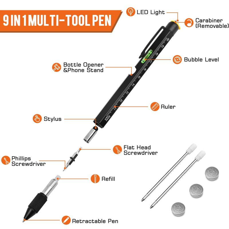 Gifts for Men, Dad Gifts from Daughter Son, Stocking Stuffers for Adults, 9 in 1 Multitool Pen, Cool Tools Gadgets for Men, Mens Gifts for Christmas, Valentines Day Gifts for Him Boyfriend Husband