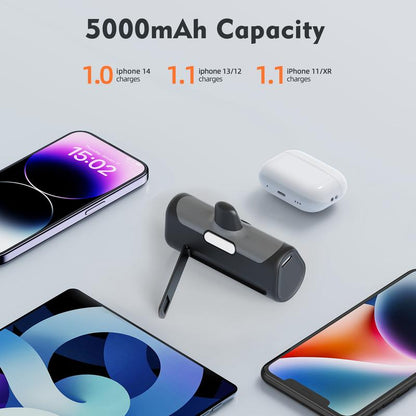 FOXVOX Portable Charger with Build-In Plug, Metal Stand & Flashlight, 5000 Mah for Ios and Andriod Cell Phones, LED Display, Portable Power Bank, Small Battery Packs, Power Bank, Cellphone Accessories Smartphone